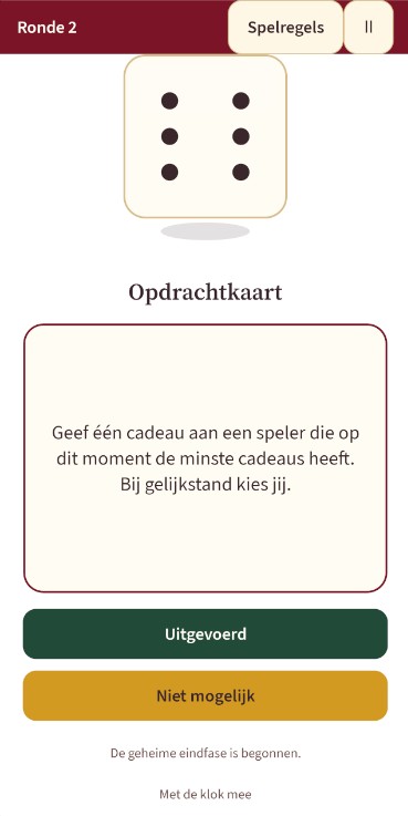 Echte app-screenshot van een cadeau-opdracht.